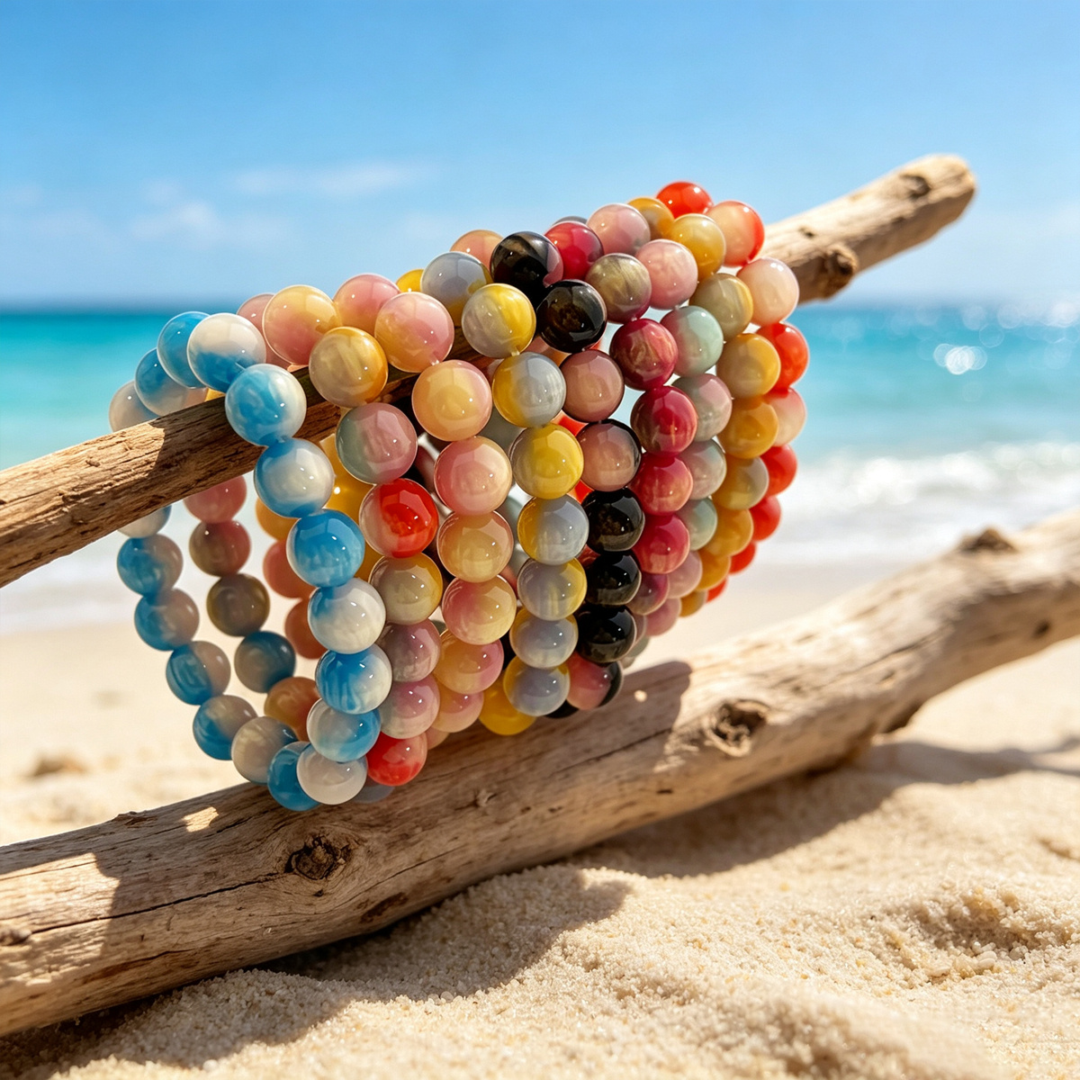 9pc Simple Contrast-Color Textured Beaded Bracelet Set